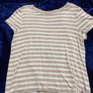 American Eagle Outfitters Striped Short Sleeve Tee - Pink and White